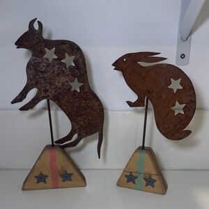 Vintage Primitive Rustic Metal Animal Silhouettes with Star Cutouts, Americana